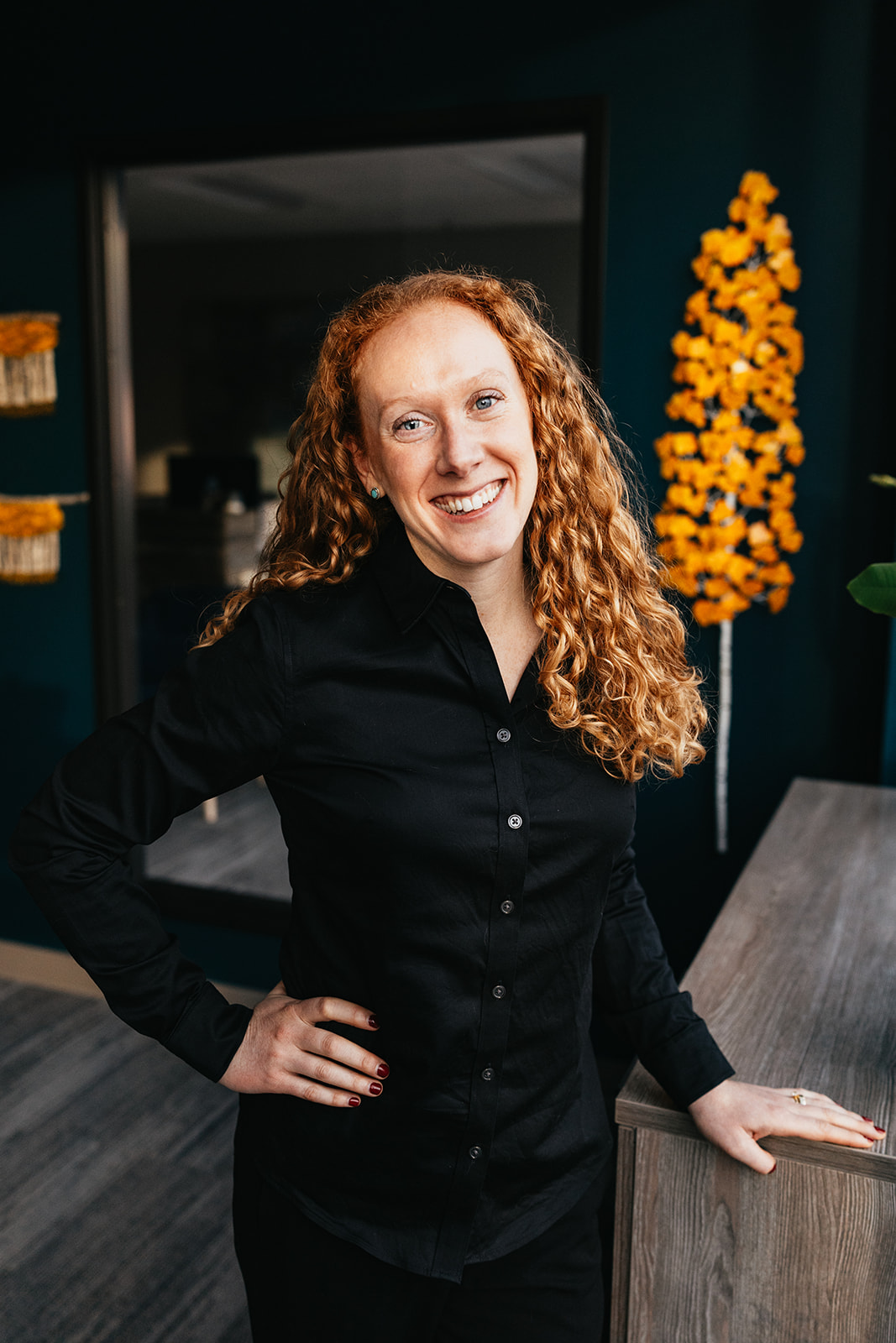 Woman on phone in office